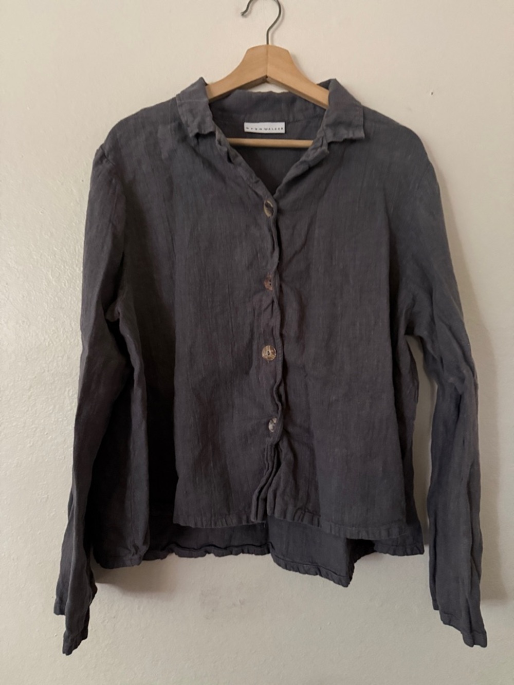 bryn Walker Charcoal Button-Up Shirt Jacket 100% Linen